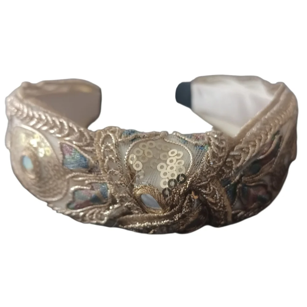 Embroidered Padded Headband – Gold & Champagne Brand New